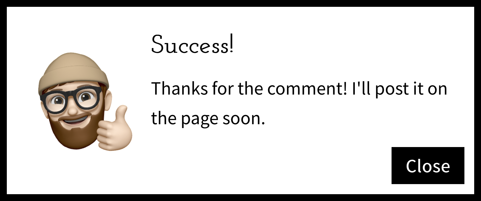 Success message when someone submits a comment.
