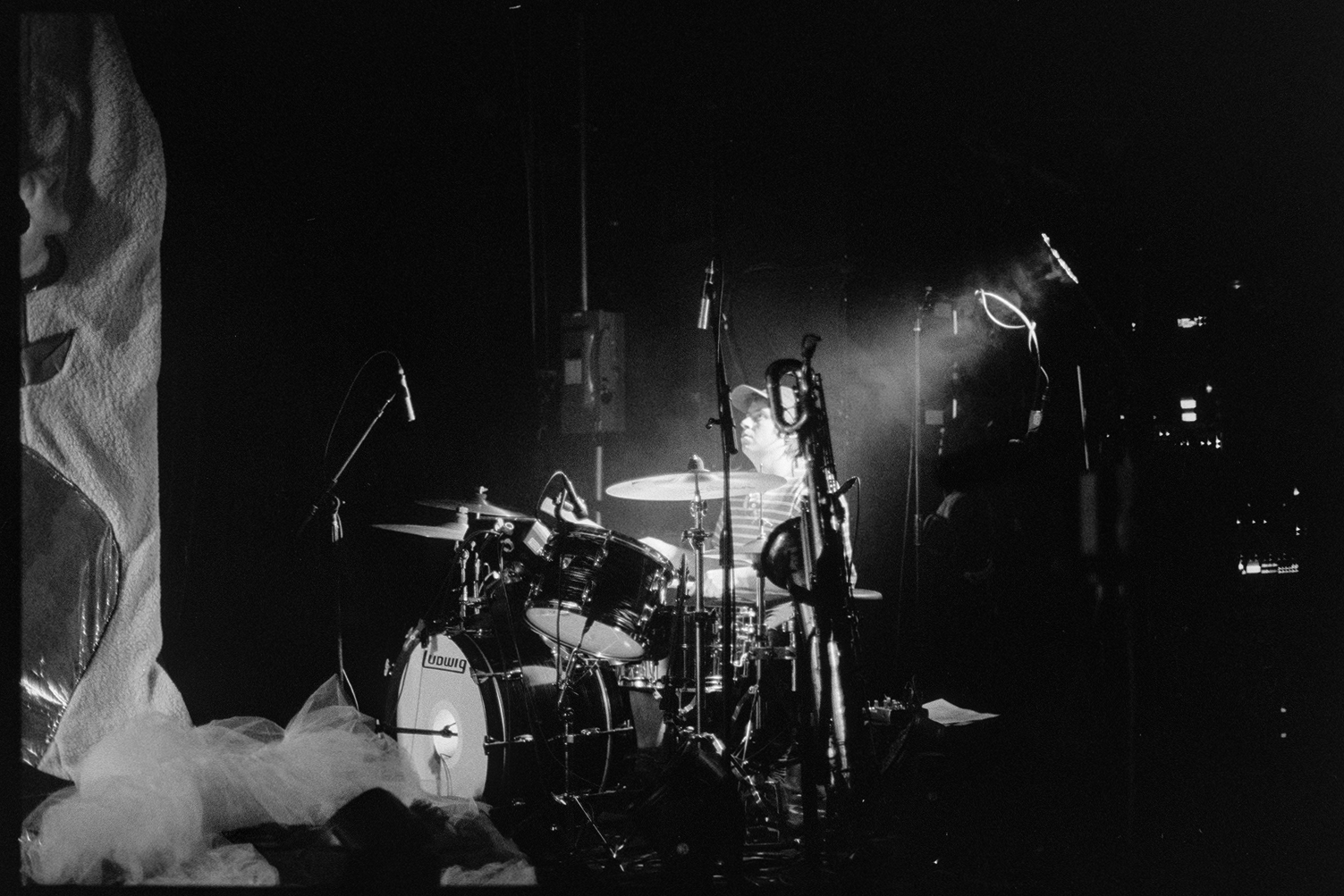 Rebecca playing drums in Rubblebucket concert in St. Paul