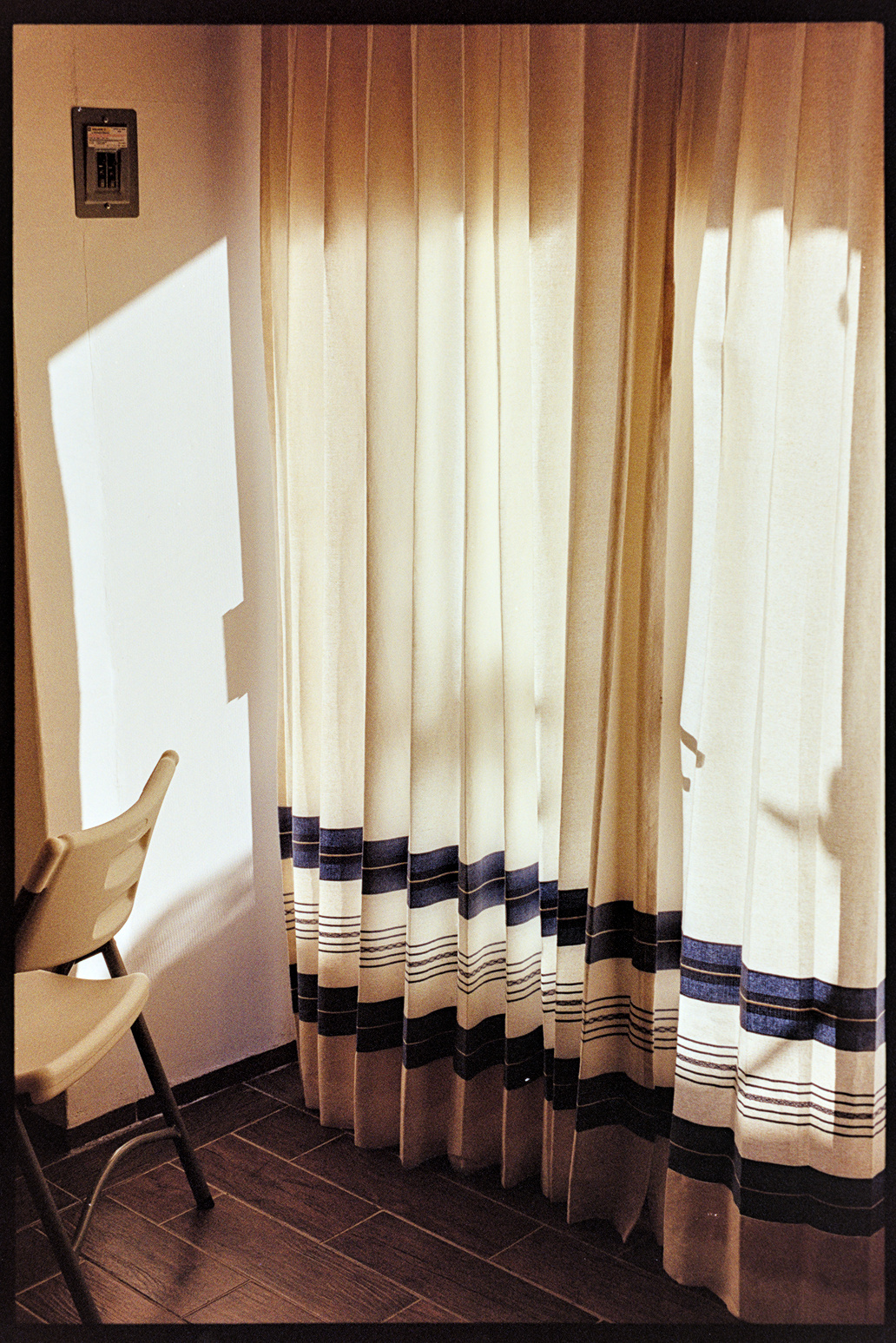 Slide door and curtains in our hotel in Oaxaca