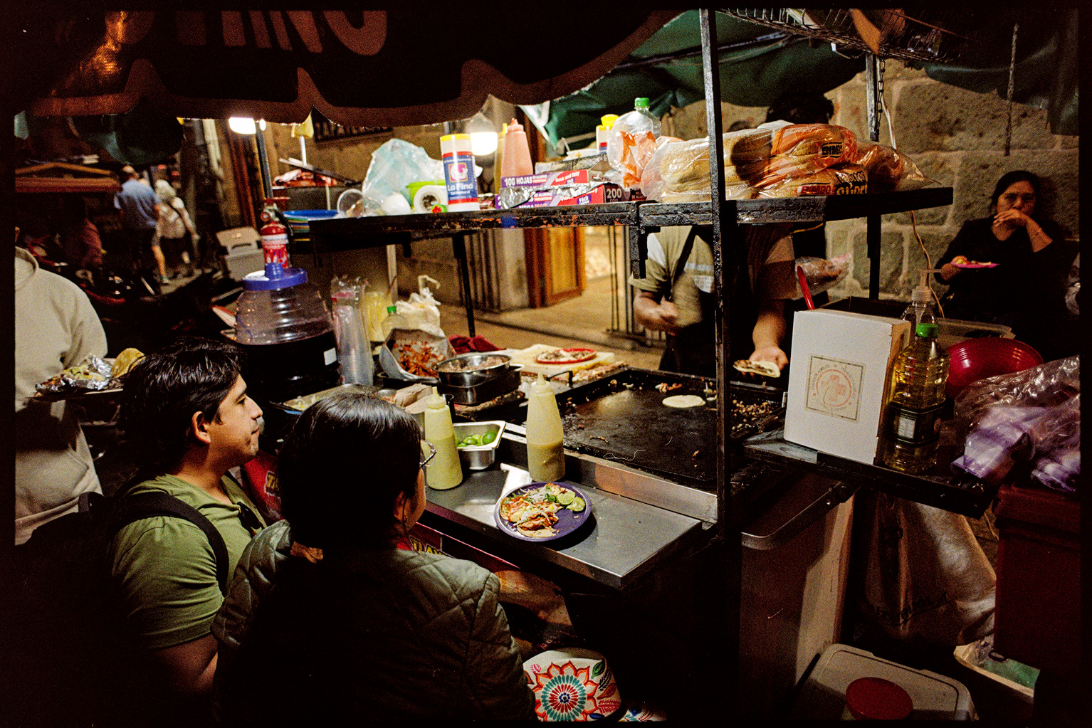 Street food vendor at night in Oaxaca City