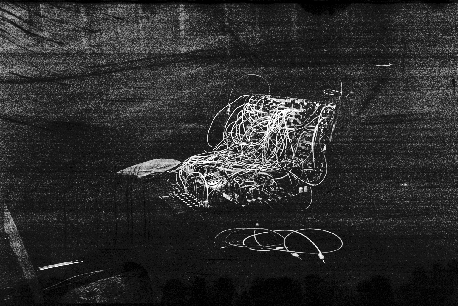 Matthew Ryals' modular synthesizer on stage at a concert in Minneapolis