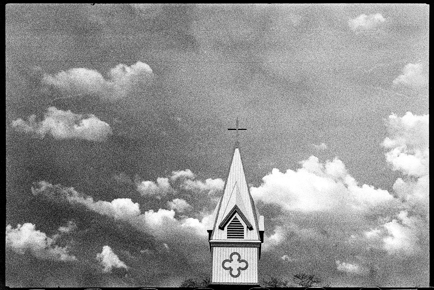 Steeple of the Episcopal church as storm heads east