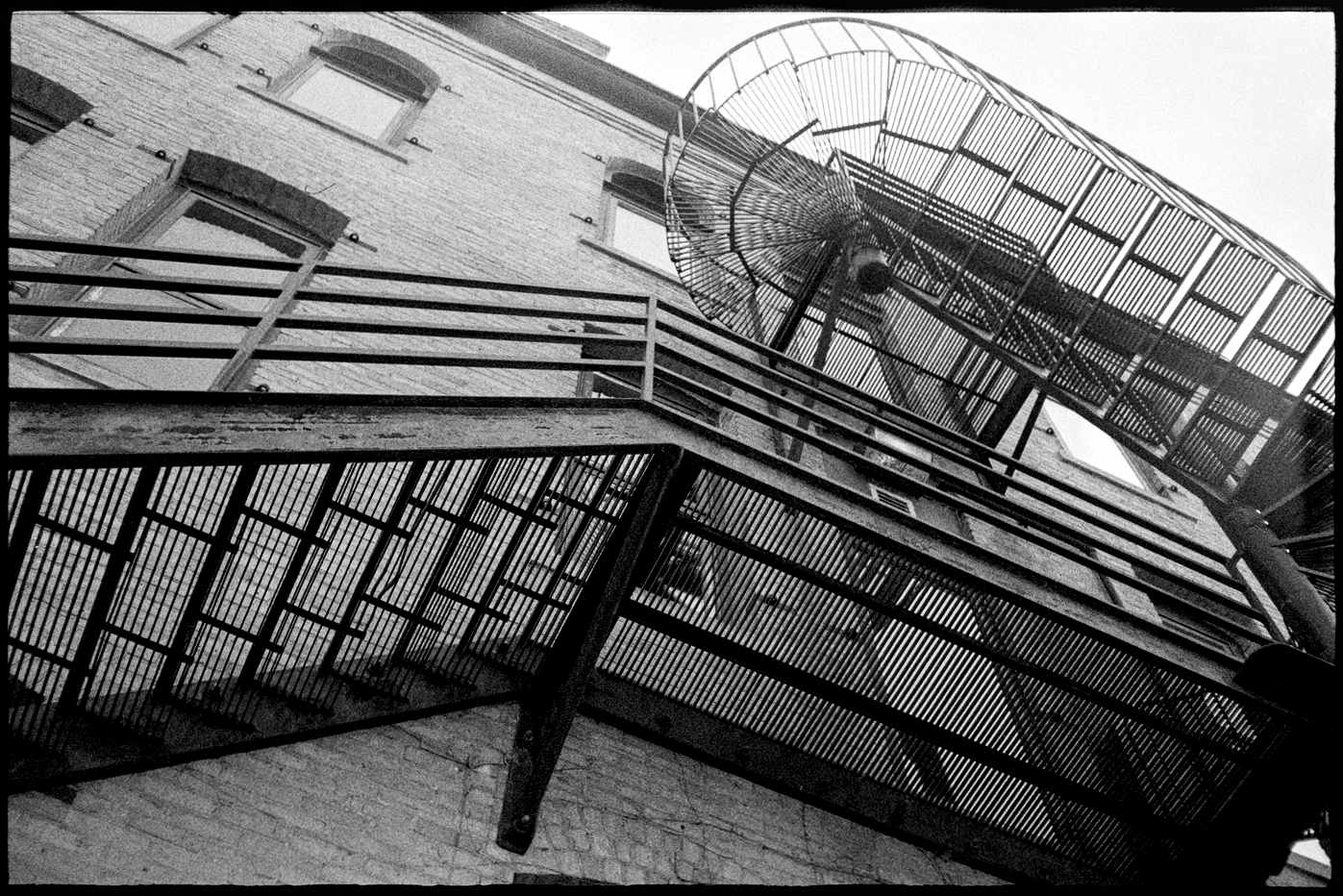 Fire escape stairwell on the side of a building