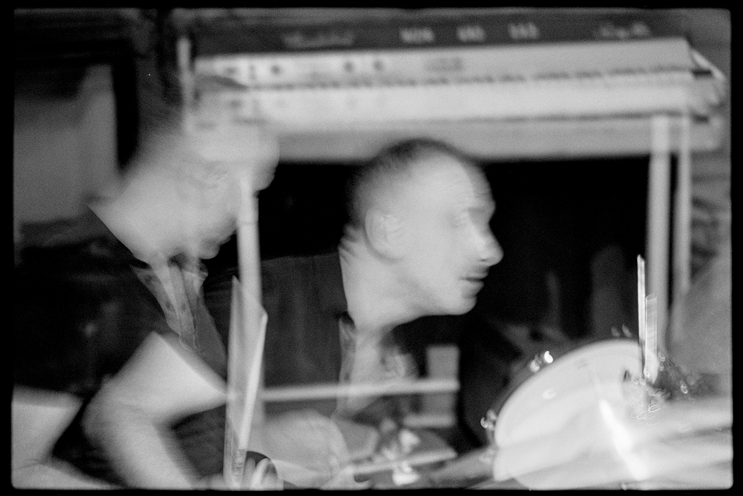 Andrea playing drums with motion blur