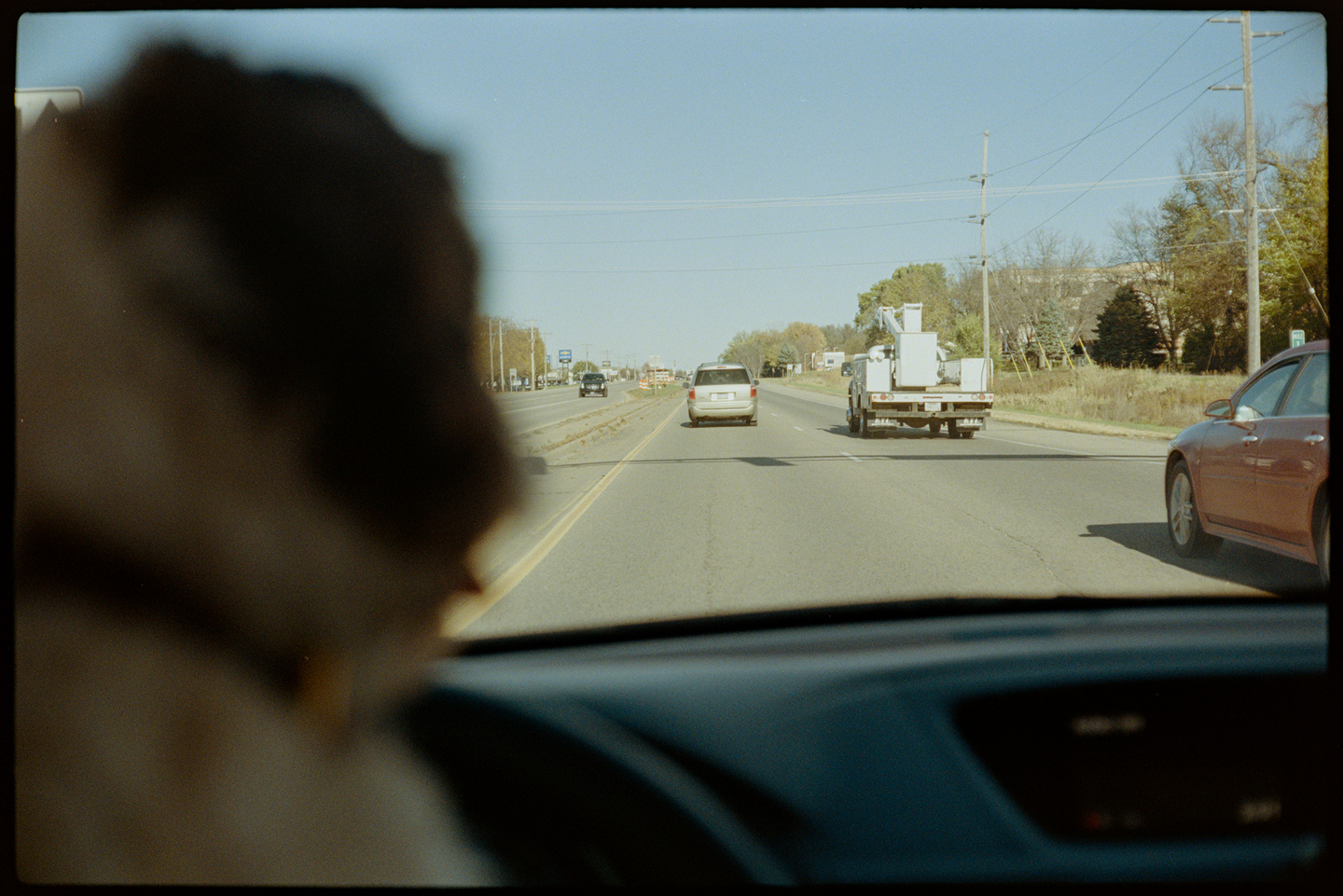 Driving down Highway 3 while Annie sits in my lap