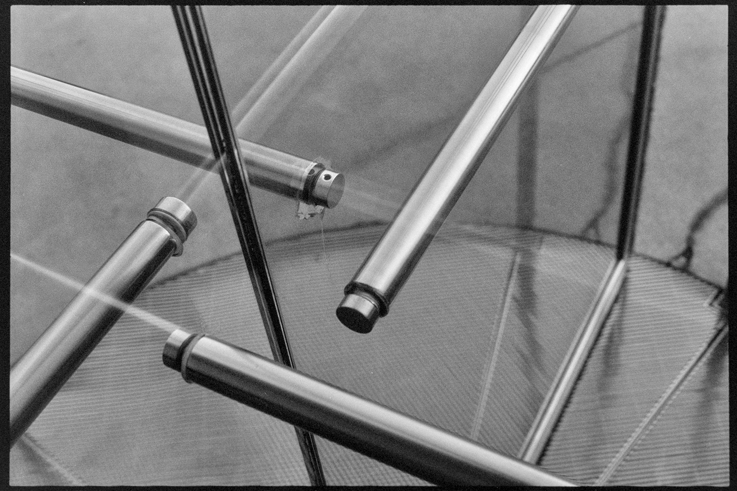 Railings of a revolving door at the Whitney