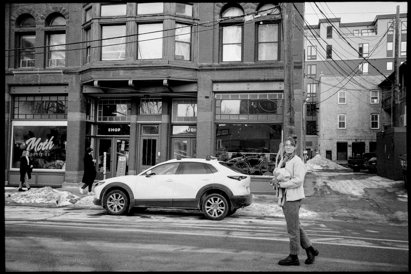 Kallie in the middle of the street in Minneapolis