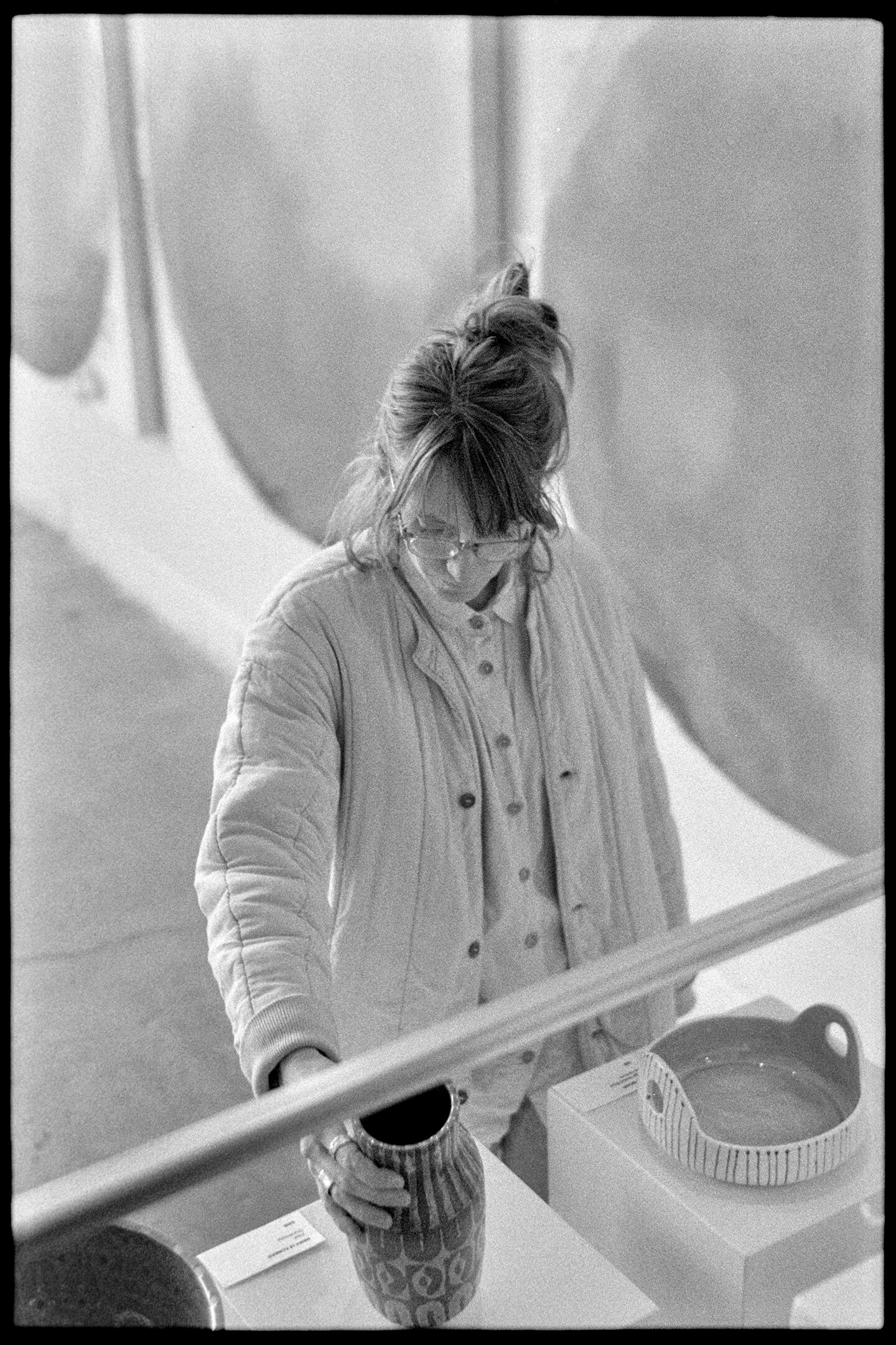 Kallie looking at ceramics at the Veronique Wantz Gallery in Minneapolis