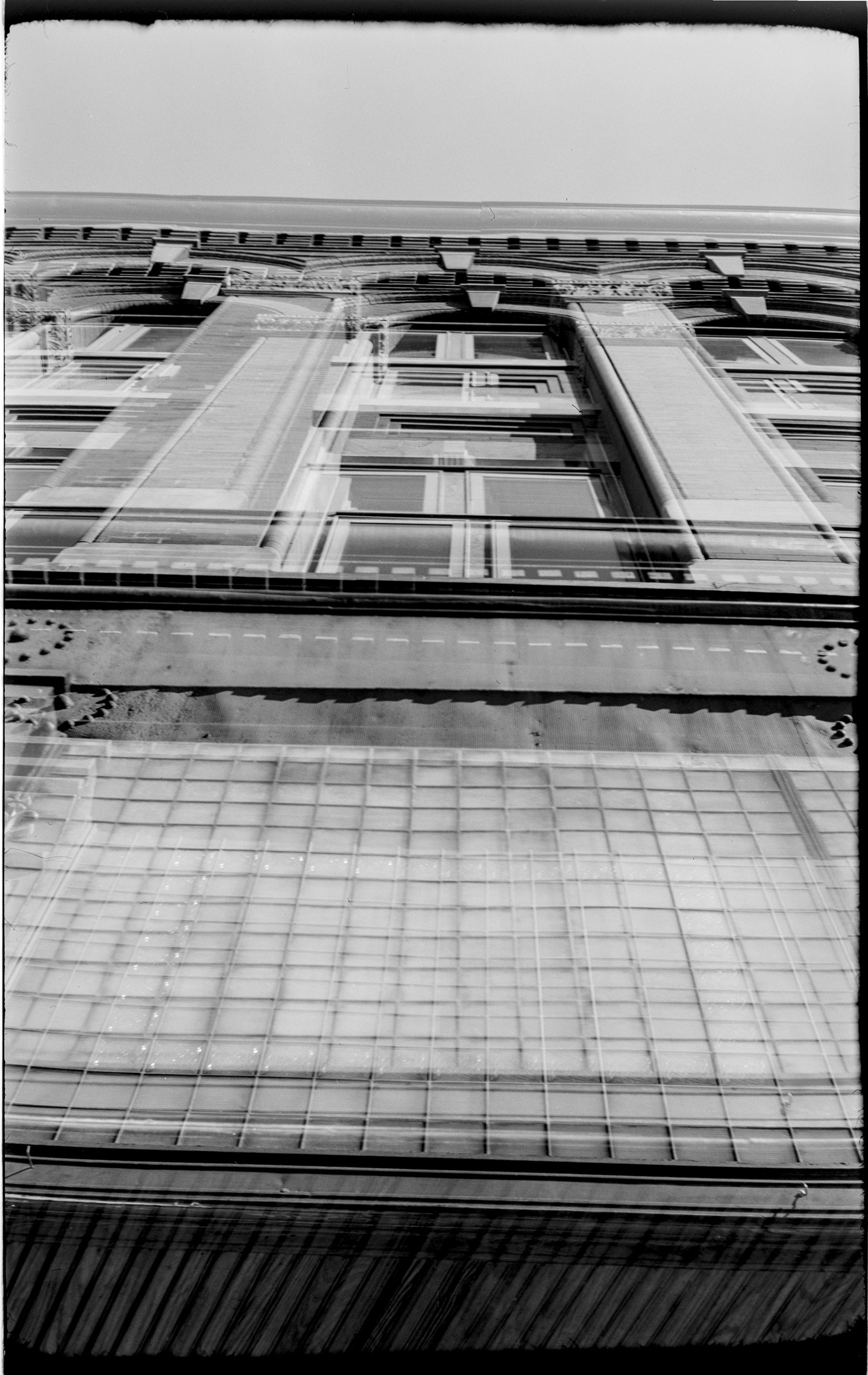 Front face of the Nutting Block building, two exposures overlaid