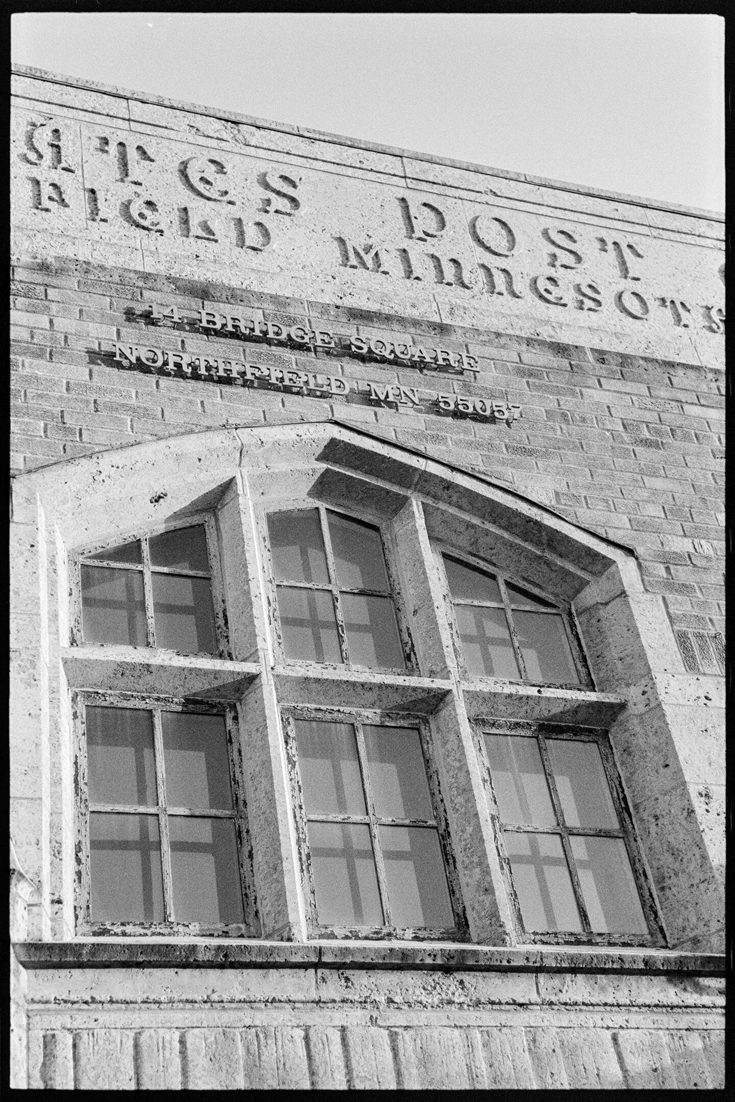 Close up of the top of the Northfield Post Office building