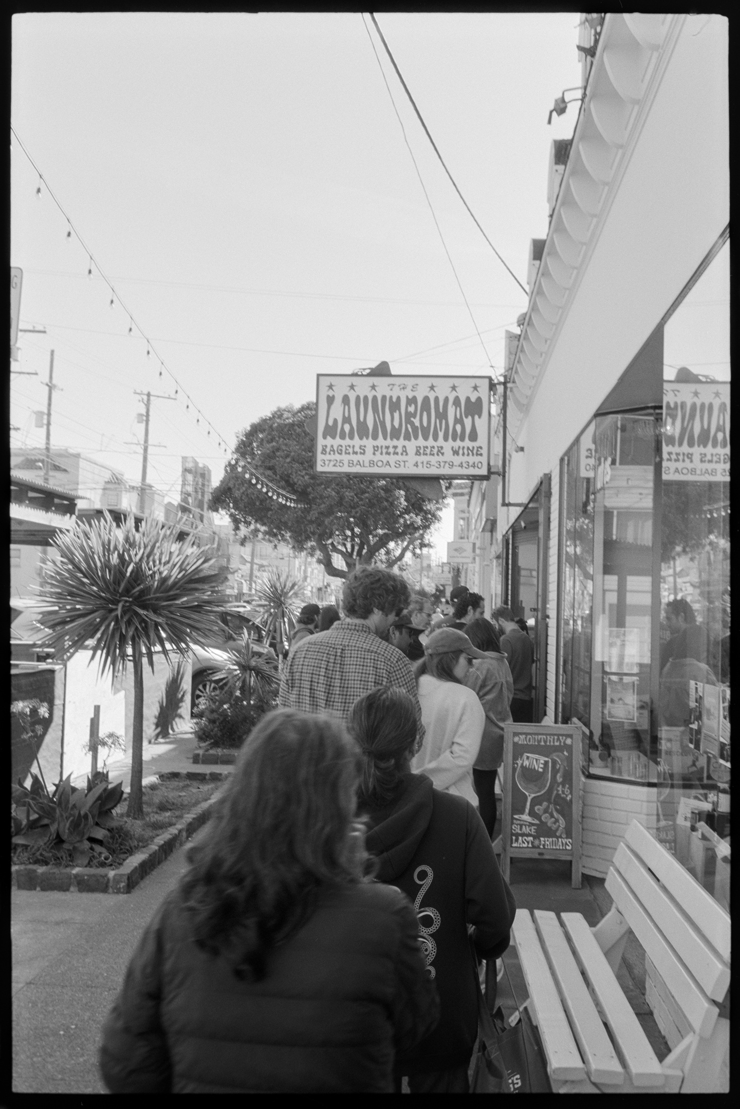 Long line in front of the Laundromat bagel shop in Outer Richmond, San Francisco