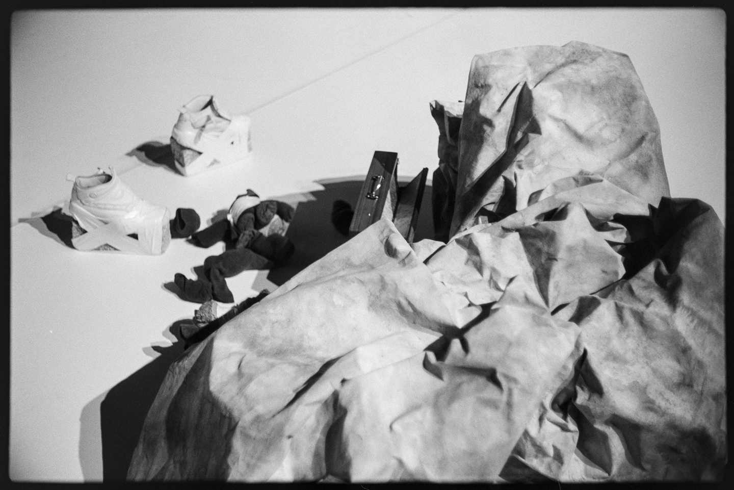 Miscellaneous objects on the stage after a Jeremy Nedd performance at the Walker Art Center