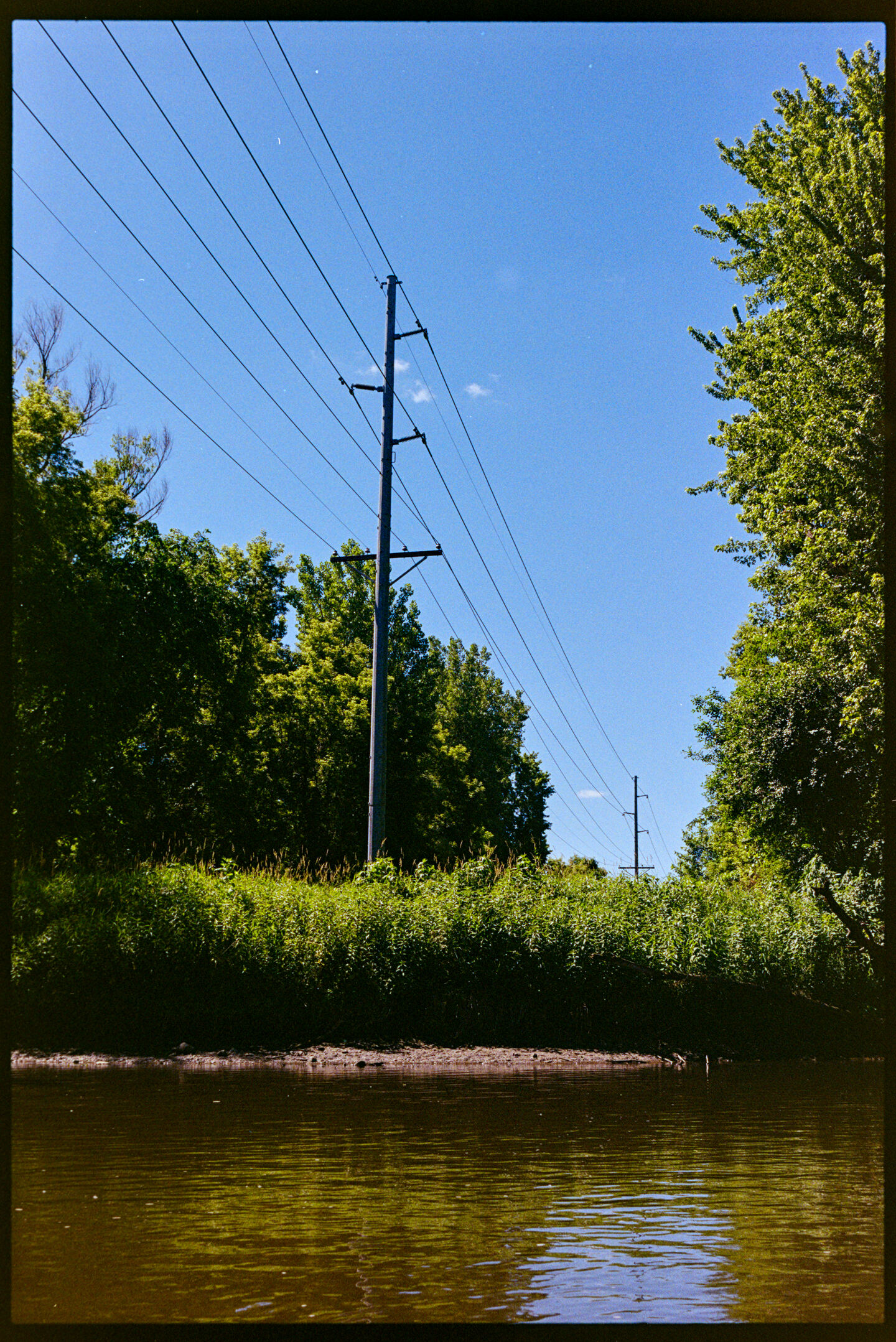 Electrical lines crossing over the Cannon River