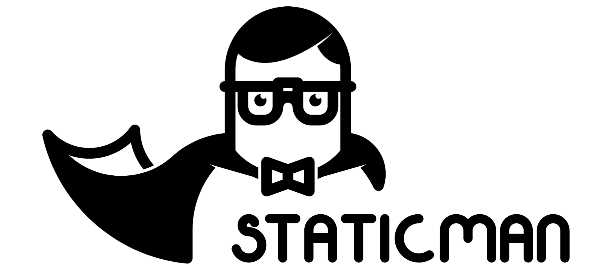 Staticman logo, a man with glasses wearing a cape